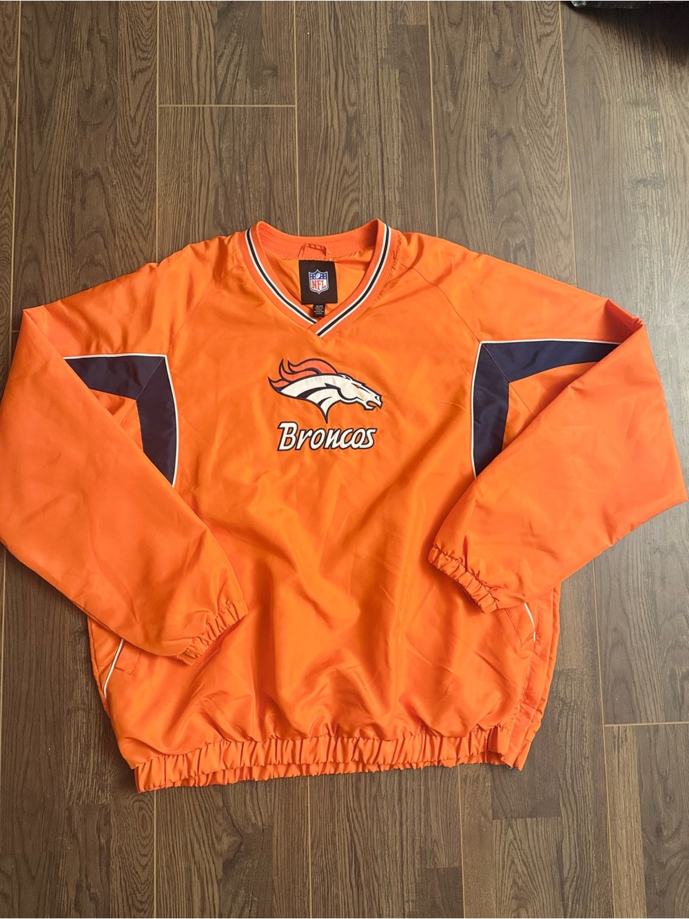 Vintage Denver Broncos Orange and Blue Polyester Pullover